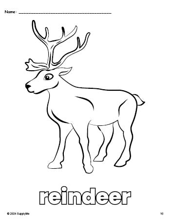 Free printable reindeer Christmas coloring page for preschool, pre-k, and kindergarten