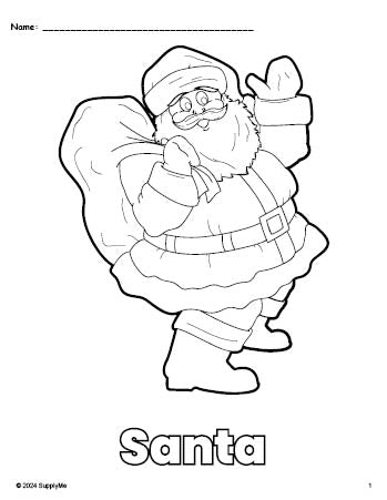 Free printable Santa Christmas coloring page for preschool, pre-k, and kindergarten