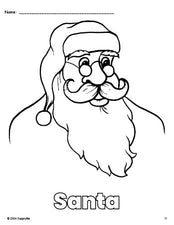 Free printable Santa Christmas coloring page for preschool, pre-k, and kindergarten