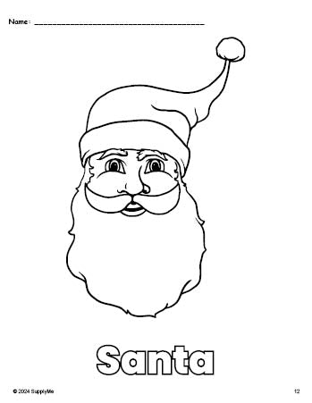 Free printable Santa Christmas coloring page for preschool, pre-k, and kindergarten