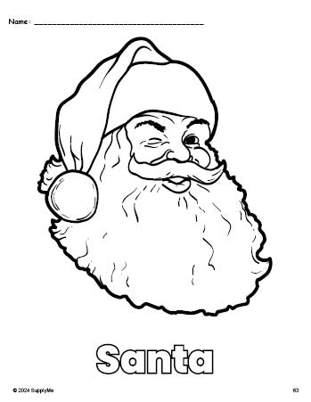 Free printable Santa Christmas coloring page for preschool, pre-k, and kindergarten