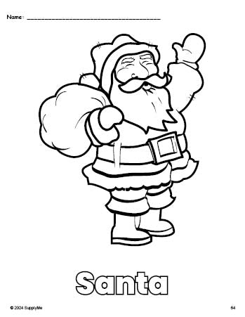 Free printable Santa Christmas coloring page for preschool, pre-k, and kindergarten