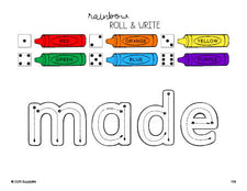 Free second grade worksheet, rainbow roll and write sight word tracing worksheet, beginner sight word for 2nd graders and high frequency word 'made', first 100 fry sight words, Dolch, PDF
