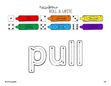 Free second grade worksheet, rainbow roll and write sight word tracing worksheet, beginner sight word for 2nd graders and high frequency word 'pull', Dolch, PDF