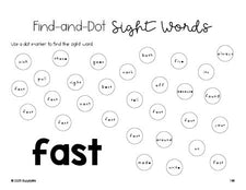 Free second grade worksheet, sight word dot marker printable coloring page, beginner sight word for 2nd graders and high frequency word 'fast', fourth 100 fry sight words, Dolch, PDF