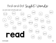 Free second grade worksheet, sight word dot marker printable coloring page, beginner sight word for 2nd graders and high frequency word 'read', second 100 fry sight words, Dolch, PDF