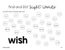 Free second grade worksheet, sight word dot marker printable coloring page, beginner sight word for 2nd graders and high frequency word 'wish', sixth 100 fry sight words, Dolch, PDF