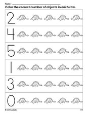 Free printable stegosaurus count and color worksheet for preschoolers, stegosaurus coloring page and counting worksheet numbers 0-5, PDF