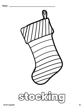 Free printable stocking Christmas coloring page for preschool, pre-k, and kindergarten