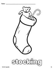 Free printable stocking Christmas coloring page for preschool, pre-k, and kindergarten