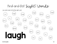 Free third grade worksheet, sight word dot marker printable coloring page, beginner sight word for 3rd graders and high frequency word 'laugh', Dolch, PDF