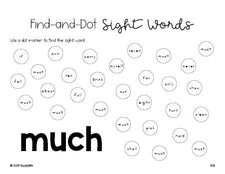 Free third grade worksheet, sight word dot marker printable coloring page, beginner sight word for 3rd graders and high frequency word 'much', second 100 fry sight words, Dolch, PDF