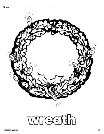 Free printable wreath Christmas coloring page for preschool, pre-k, and kindergarten