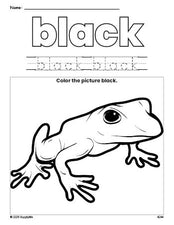 Free frog color black coloring page and color worksheet, black worksheet for preschoolers to learn colors, printable PDF