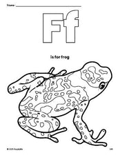 Free printable frog coloring page, letter f coloring page for preschool, pre-k, and kindergarten, PDF