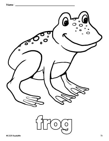 Free printable frog coloring page for preschool, pre-k, and kindergarten, PDF