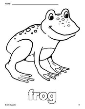 Free printable frog coloring page for preschool, pre-k, and kindergarten, PDF