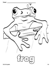 Free printable frog coloring page for preschool, pre-k, and kindergarten, PDF