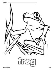 Free printable frog coloring page for preschool, pre-k, and kindergarten, PDF