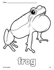 Free printable frog coloring page for preschool, pre-k, and kindergarten, PDF