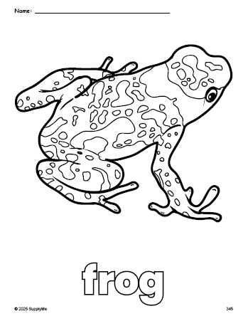 Free printable frog coloring page for preschool, pre-k, and kindergarten, PDF