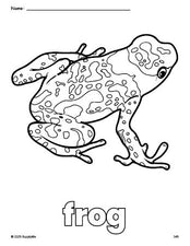 Free printable frog coloring page for preschool, pre-k, and kindergarten, PDF