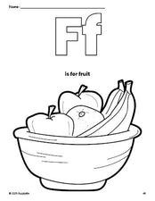 Free printable fruit Thanksgiving coloring page, letter f coloring page for preschool, pre-k, and kindergarten, PDF