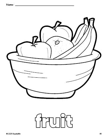 Free printable fruit Thanksgiving coloring page for preschool, pre-k, and kindergarten, PDF