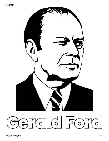 Free printable Gerald Ford Presidents' Day coloring page for preschool, pre-k, and kindergarten, PDF