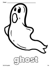 Free printable ghost Halloween coloring page for preschool, pre-k, and kindergarten, PDF