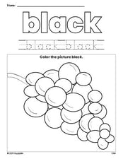 Free grapes color black coloring page and color worksheet, black worksheet for preschoolers to learn colors, printable PDF