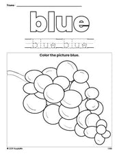 Free grapes color blue coloring page and color worksheet, blue worksheet for preschoolers to learn colors, printable PDF