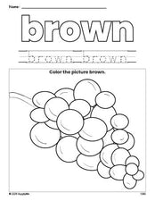 Free grapes color brown coloring page and color worksheet, brown worksheet for preschoolers to learn colors, printable PDF