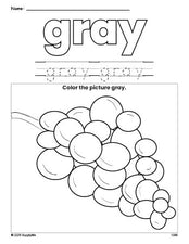 Free grapes color gray coloring page and color worksheet, gray worksheet for preschoolers to learn colors, printable PDF