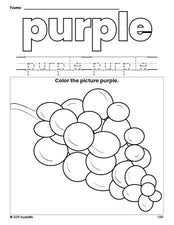 Free grapes color purple coloring page and color worksheet, purple worksheet for preschoolers to learn colors, printable PDF