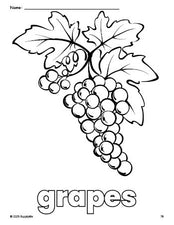 Free printable grapes coloring page for preschool, pre-k, and kindergarten, PDF