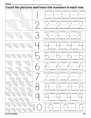 Free printable grapes counting worksheet for preschool and pre-k with number tracing practice 1-10, PDF