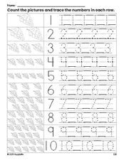 Free printable grapes counting worksheet for preschool and pre-k with number tracing practice 1-10, PDF