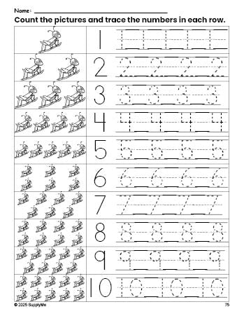 Free printable grasshopper counting worksheet for preschool and pre-k with number tracing practice 1-10, PDF