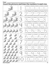 Free printable grasshopper counting worksheet for preschool and pre-k with number tracing practice 1-10, PDF