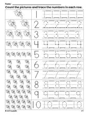 Free printable Halloween bat counting worksheet for preschool and pre-k with number tracing practice 1-10, PDF