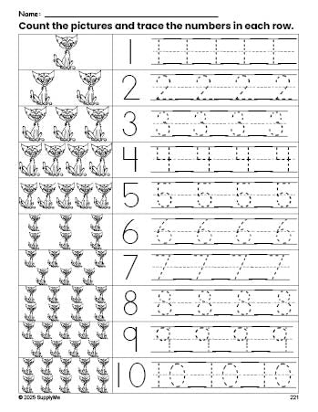 Free printable Halloween cat counting worksheet for preschool and pre-k with number tracing practice 1-10, PDF