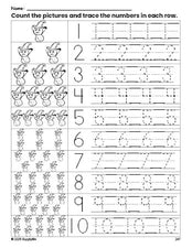 Free printable Halloween cat counting worksheet for preschool and pre-k with number tracing practice 1-10, PDF