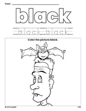 Free Halloween Frankenstein color black coloring page and color worksheet, black worksheet for preschoolers to learn colors, printable PDF