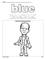 Free Halloween Frankenstein color blue coloring page and color worksheet, blue worksheet for preschoolers to learn colors, printable PDF