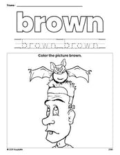 Free Halloween Frankenstein color brown coloring page and color worksheet, brown worksheet for preschoolers to learn colors, printable PDF