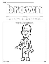 Free Halloween Frankenstein color brown coloring page and color worksheet, brown worksheet for preschoolers to learn colors, printable PDF