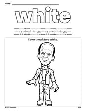 Free Halloween Frankenstein color white coloring page and color worksheet, white worksheet for preschoolers to learn colors, printable PDF