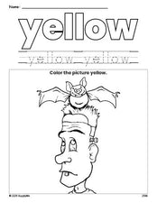 Free Halloween Frankenstein color yellow coloring page and color worksheet, yellow worksheet for preschoolers to learn colors, printable PDF