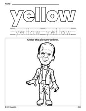 Free Halloween Frankenstein color yellow coloring page and color worksheet, yellow worksheet for preschoolers to learn colors, printable PDF